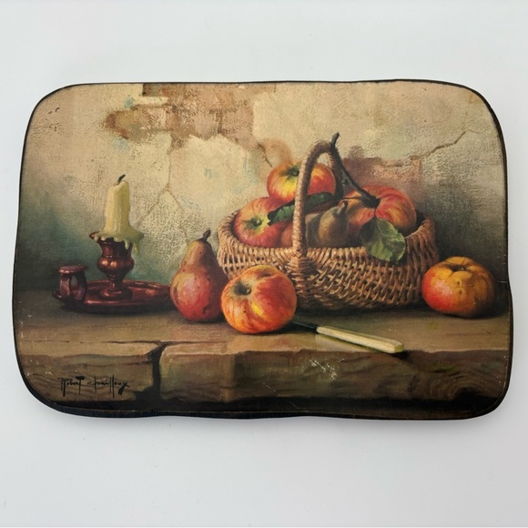 Other - Vintage “Still Life With Apples” Print on Thick Wood Plaque